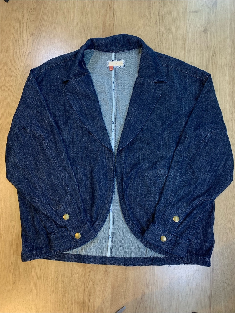 Anthropologie Pilcro Open Front Denim Kimono Jacket Blazer Dark Wash Size Large